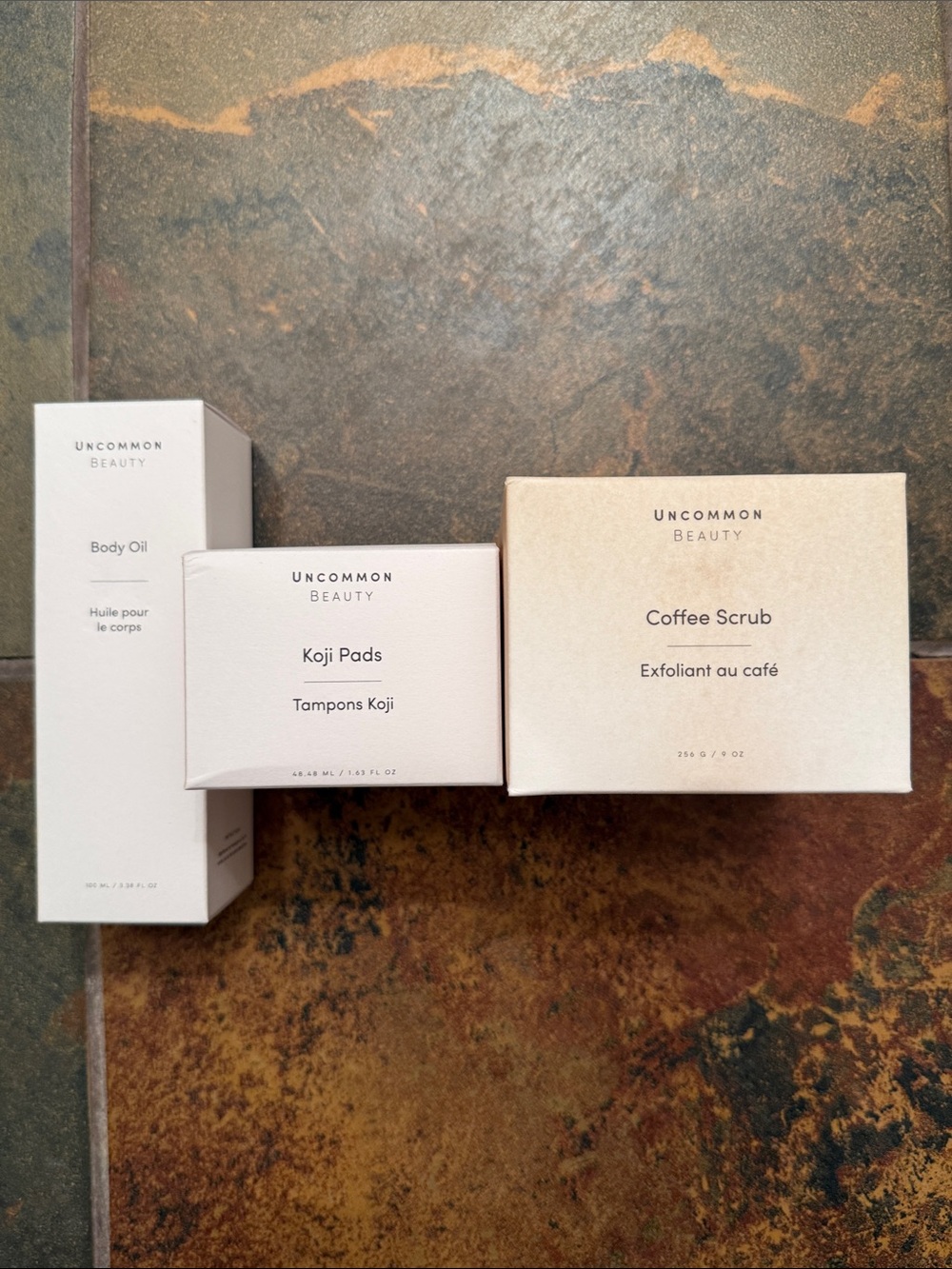 Uncommon Beauty Coffee Scrub, Body Oil, Koji Pads Bundle Lot, New